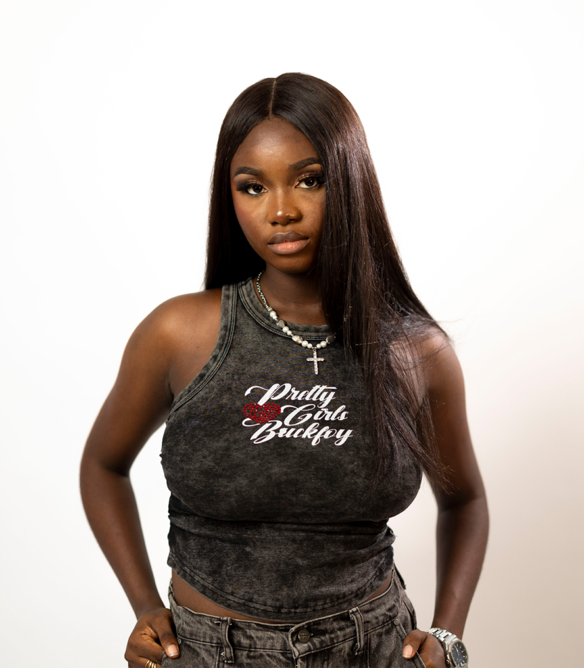 Vest Top with Rhinestone Graphic in Acid Wash Black