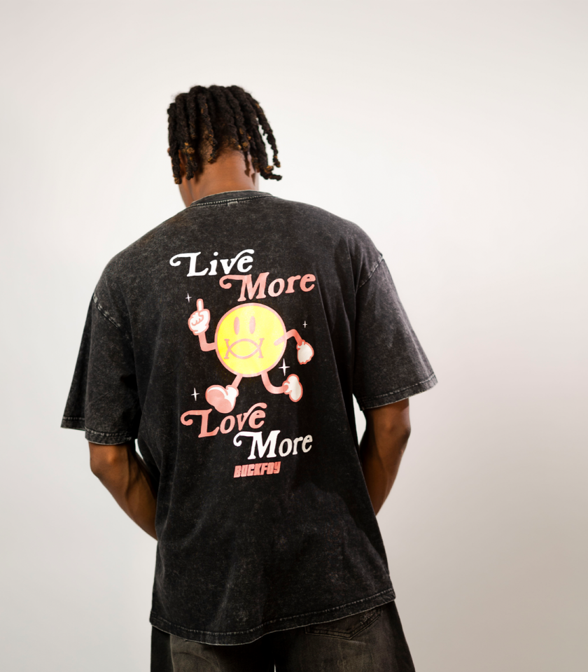 More Love Unisex Graphic Tee in Black Acid Wash - Image 2