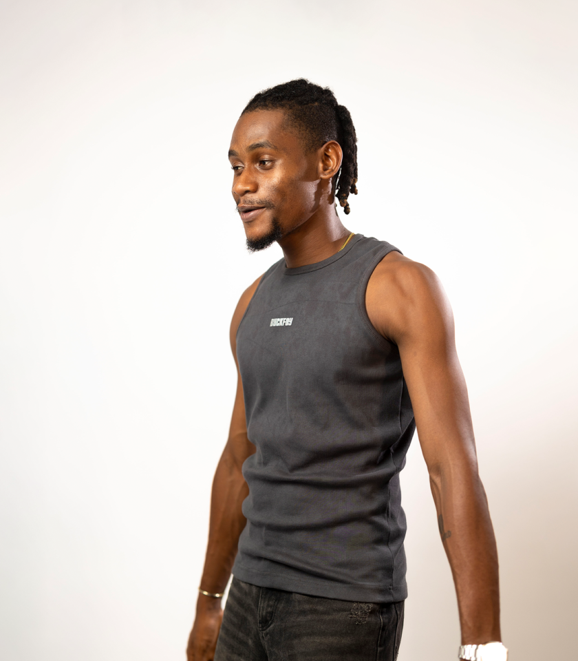 Vinyl Logo Muscle Fit Ribbed Vest in Grey - Image 3