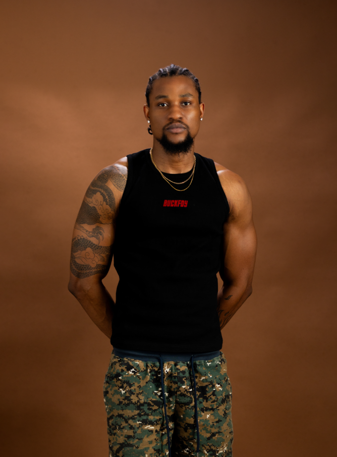 Vinyl Logo Muscle Fit Ribbed Vest in Black