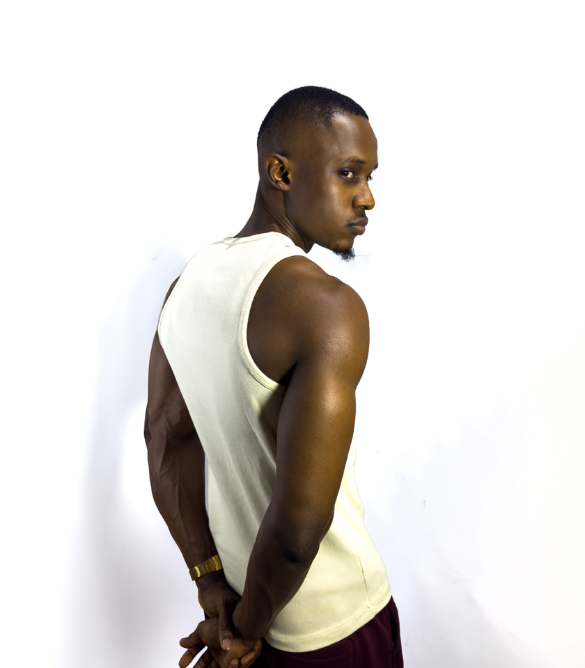 Vinyl Logo Muscle Fit Ribbed Vest in Beige - Image 4