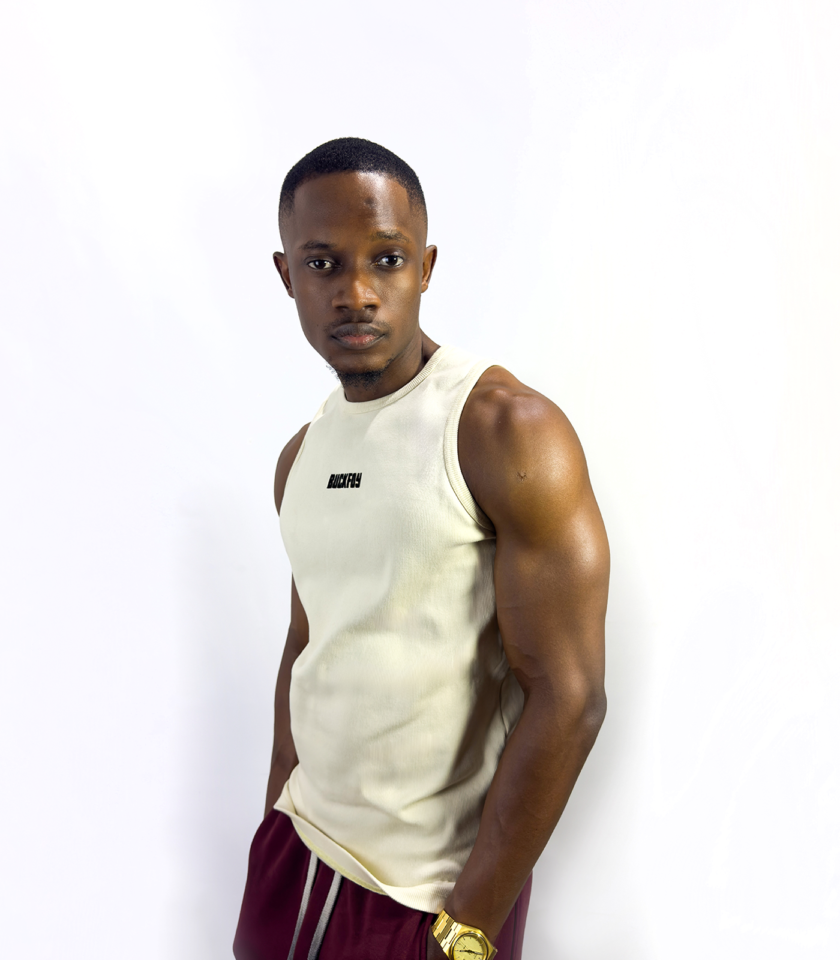 Vinyl Logo Muscle Fit Ribbed Vest in Beige - Image 3
