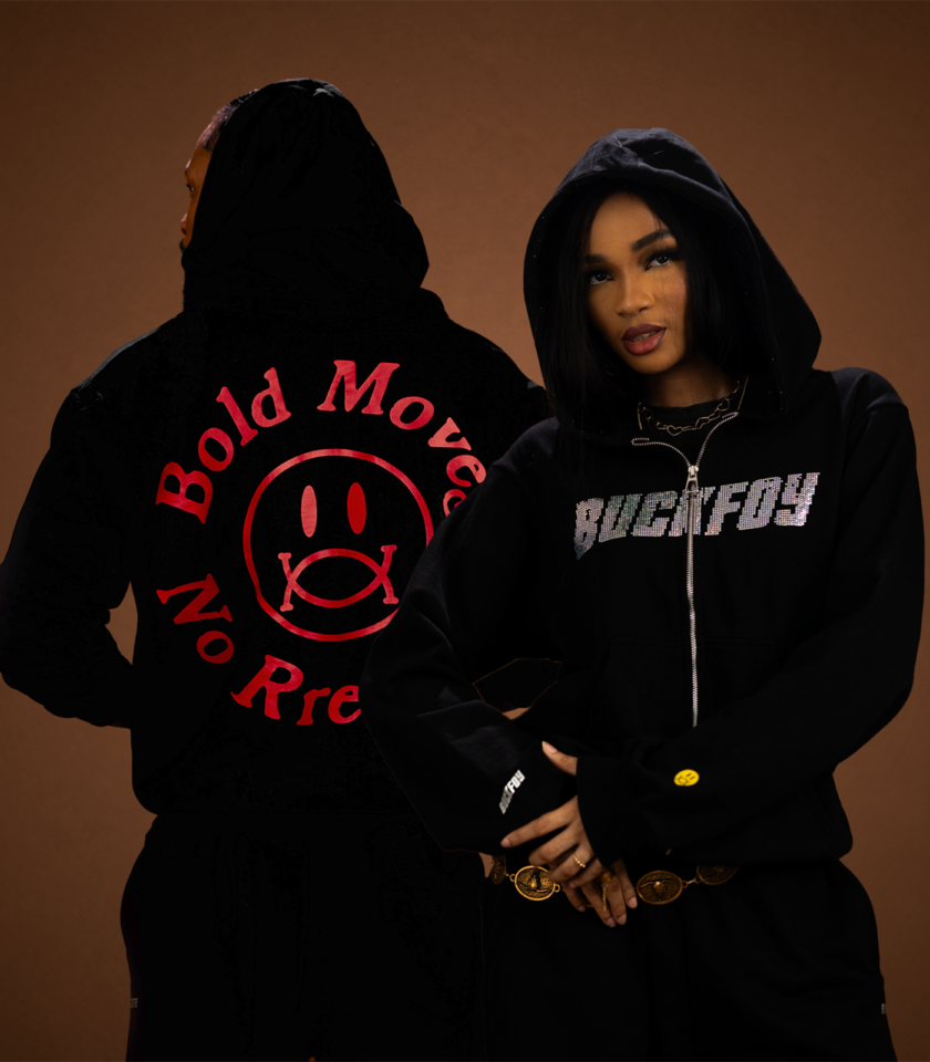 Rhinestone Logo Heavyweight Oversized Zip Through Hoodie 400gsm in Black