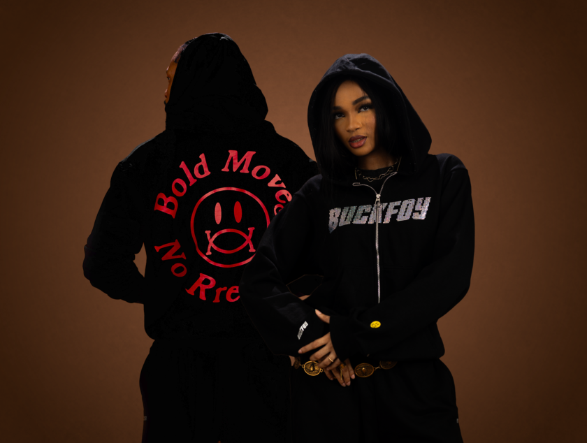Rhinestone Logo Heavyweight Oversized Zip Through Hoodie 400gsm in Black