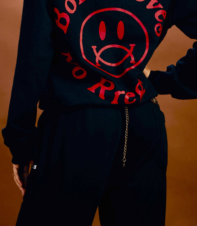Rhinestone Logo Heavyweight Oversized Zip Through Hoodie 400gsm in Black - Image 4