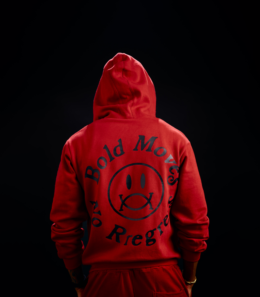Rhinestone Logo Heavyweight Oversized Zip Through Hoodie 400gsm in Red - Image 6
