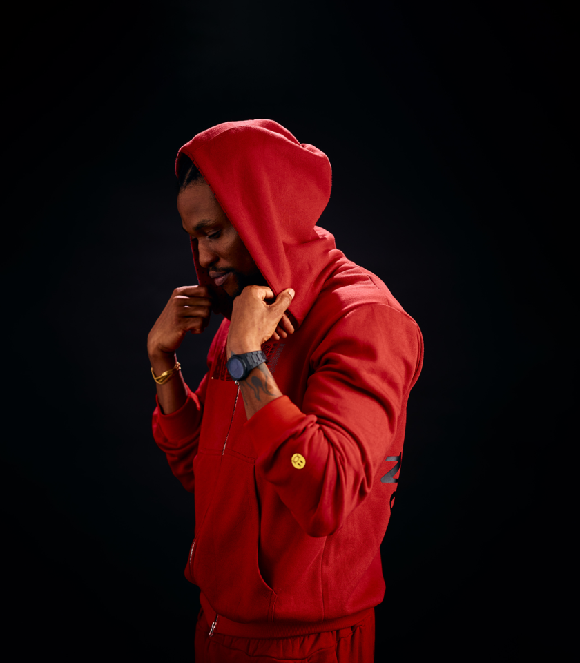 Rhinestone Logo Heavyweight Oversized Zip Through Hoodie 400gsm in Red - Image 4