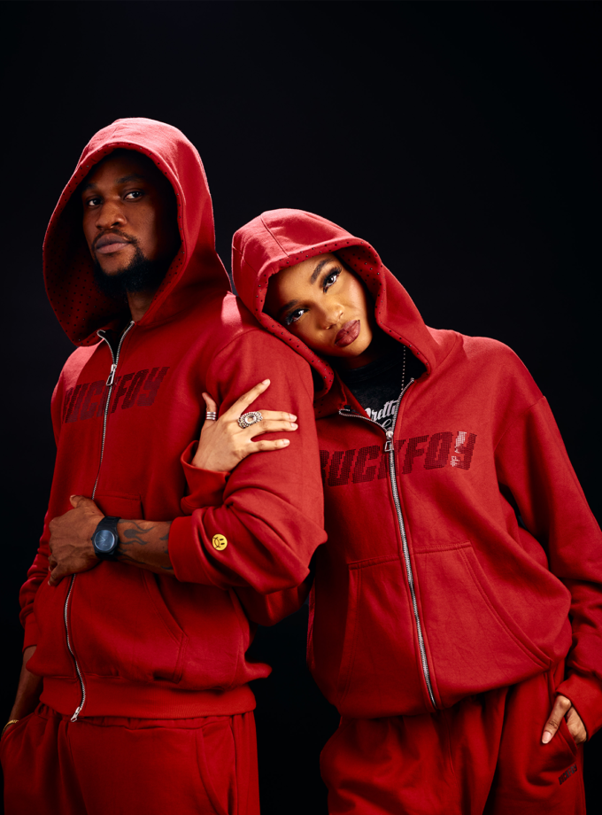 Rhinestone Logo Heavyweight Oversized Zip Through Hoodie 400gsm in Red