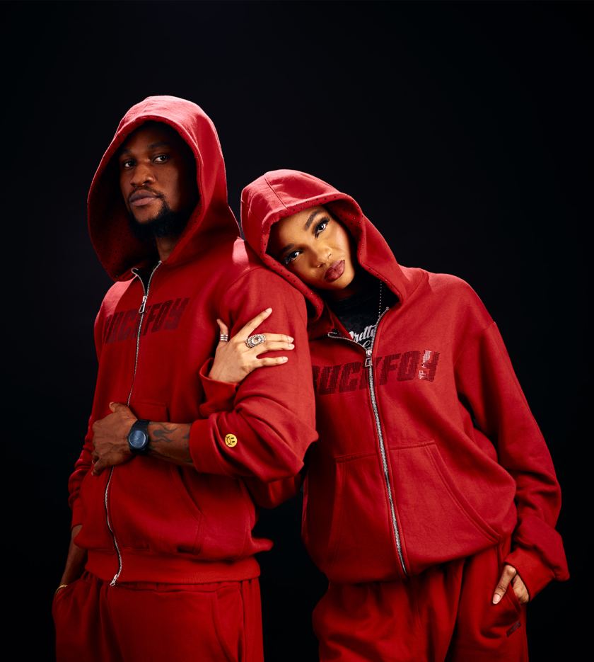 Rhinestone Logo Heavyweight Oversized Zip Through Hoodie 400gsm in Red