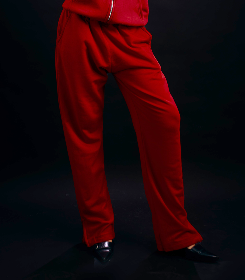Logo Adjustable Leg Unisex Sweatpants in Red - Image 4
