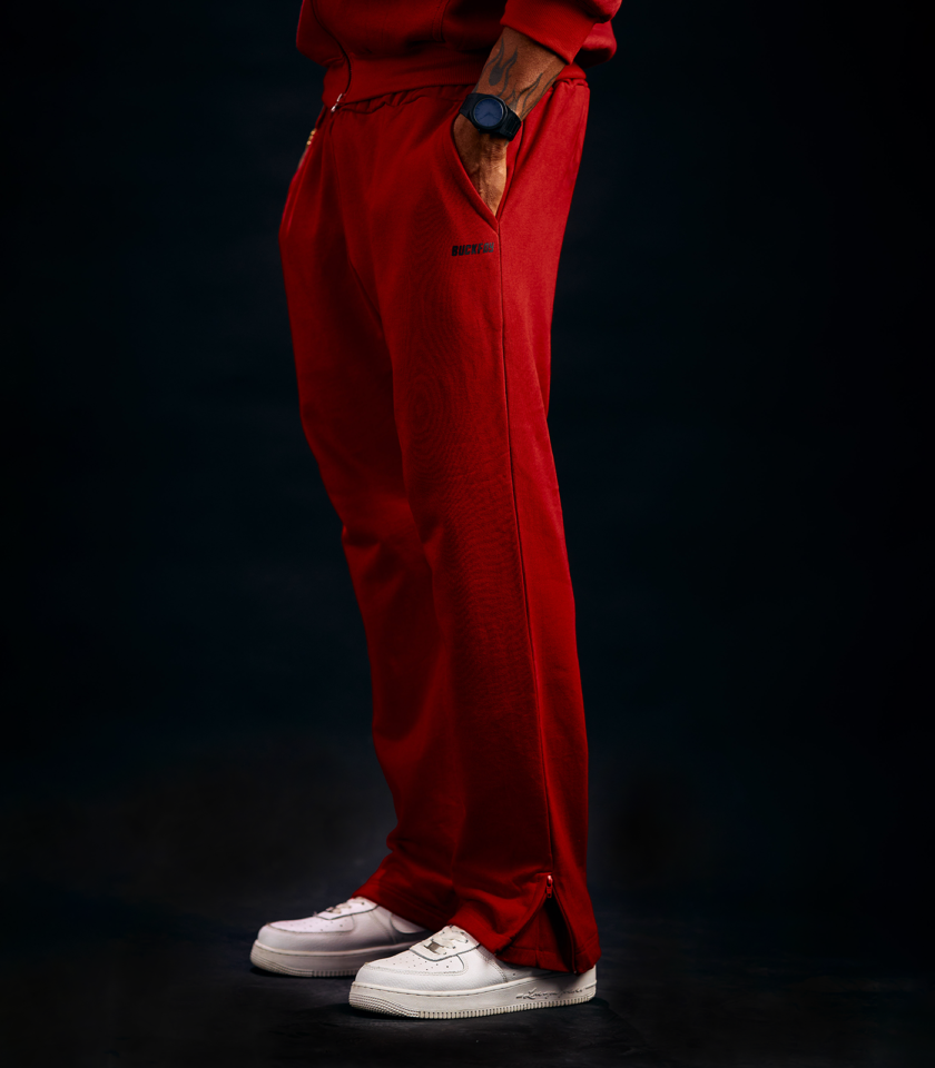 Logo Adjustable Leg Unisex Sweatpants in Red - Image 3