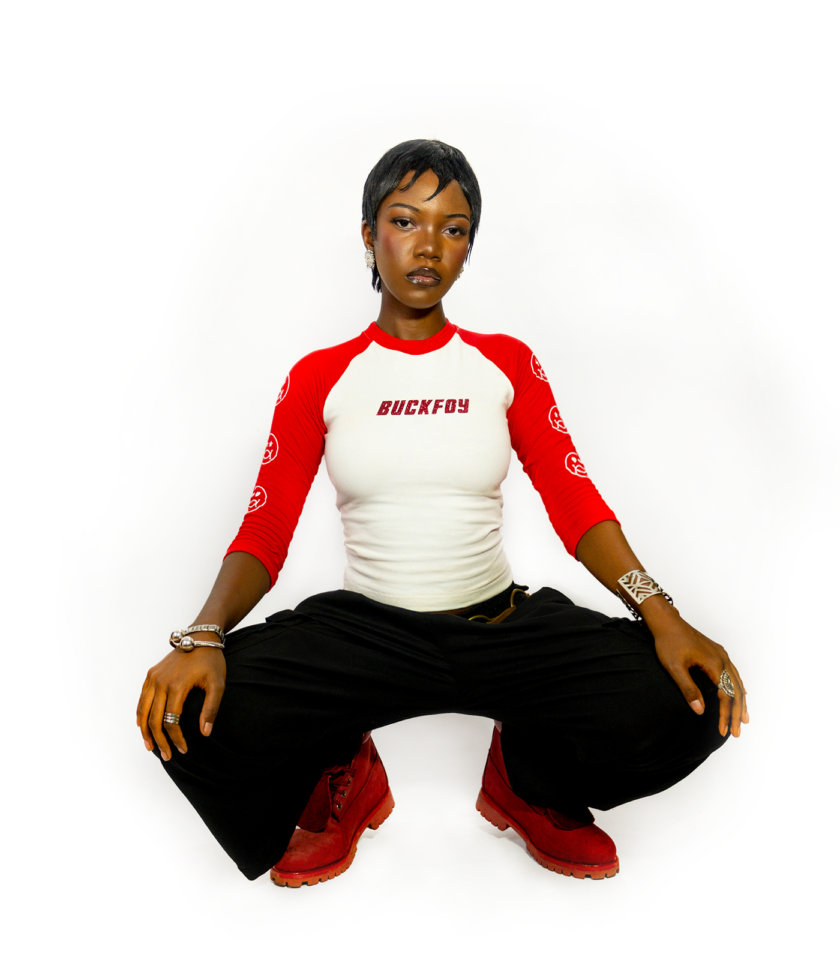 Logo Raglan 3/4 Sleeve Fitted Graphic Cropped T-shirt in Red and White