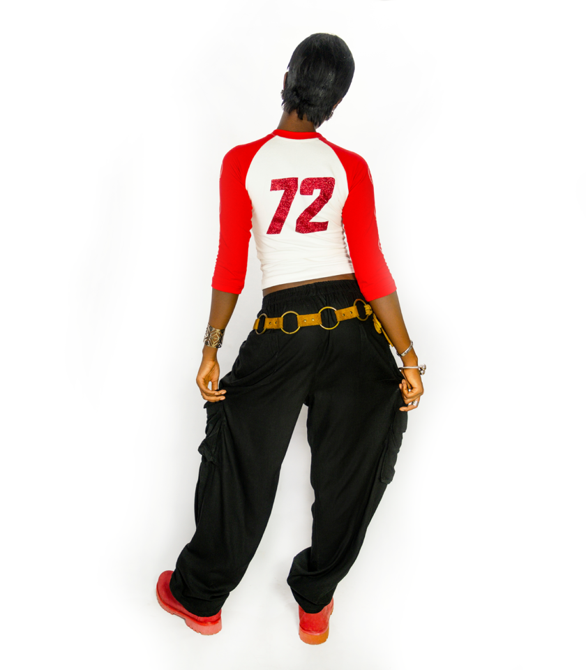 Logo Raglan 3/4 Sleeve Fitted Graphic Cropped T-shirt in Red and White - Image 3