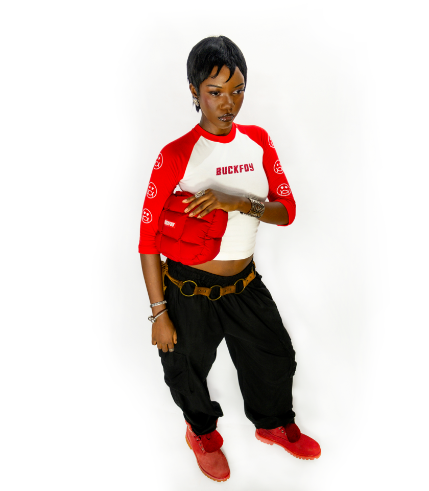 Logo Raglan 3/4 Sleeve Fitted Graphic Cropped T-shirt in Red and White - Image 4