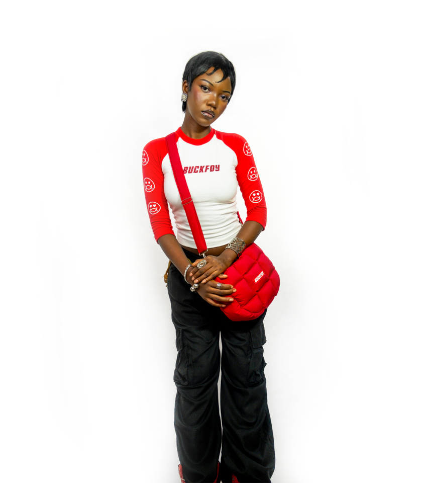 Logo Raglan 3/4 Sleeve Fitted Graphic Cropped T-shirt in Red and White - Image 6