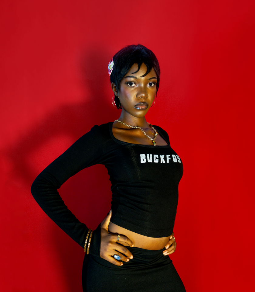 Long Sleeve Square Neck Graphic Crop Top in black - Image 5