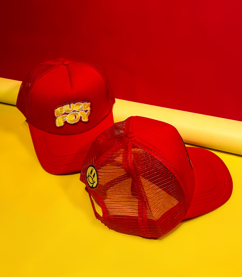 BuckFoy Snap Back Trucker Hat in Red - Image 3