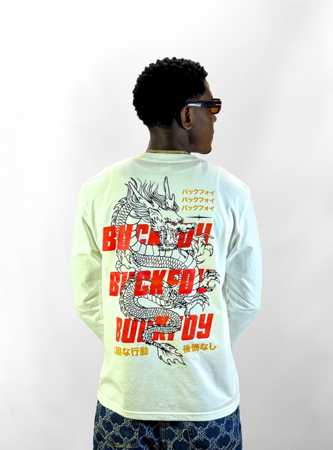 Dragon Long Sleeve Unisex Graphic Tee in White