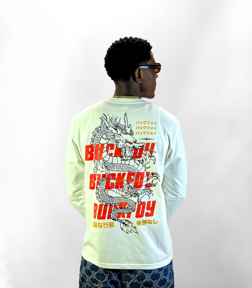 Dragon Long Sleeve Unisex Graphic Tee in White