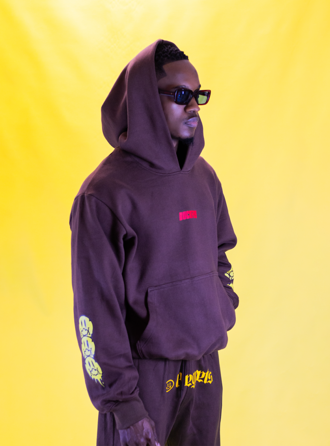 Oversized Hoodie with Chest Logo in Brown