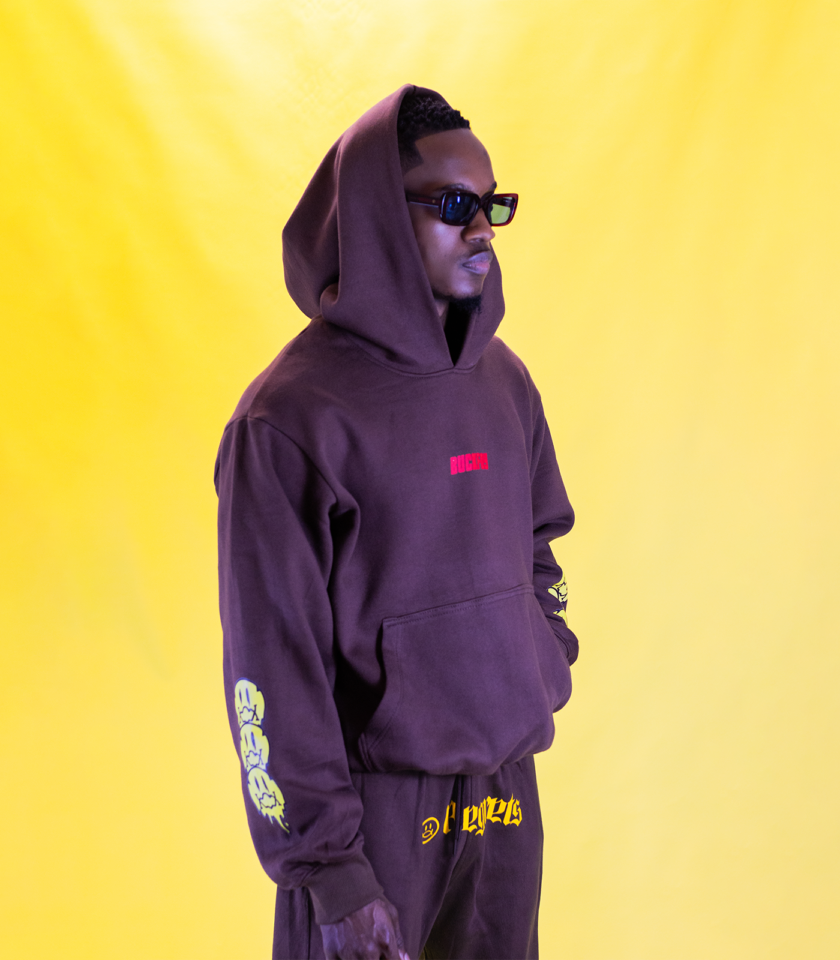 Oversized Hoodie with Chest Logo in Brown