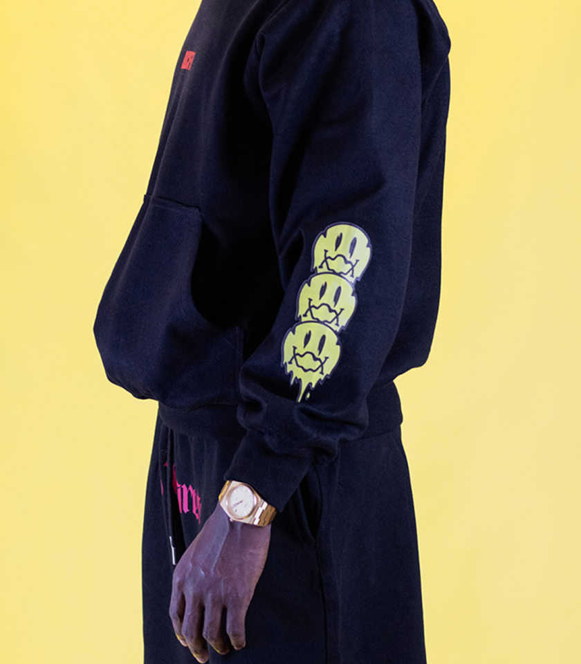 Oversized Hoodie with Chest Logo in Black - Image 2