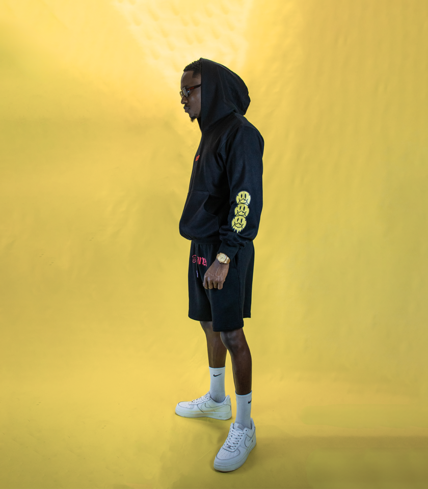 Oversized Hoodie with Chest Logo in Black - Image 3